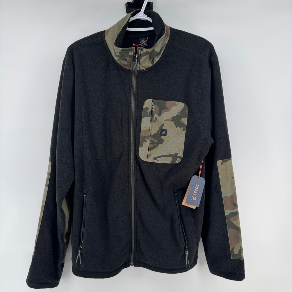Roark Jacket Mens Medium Black Camo Landfall Fleece Full Zip Adventure Hiking